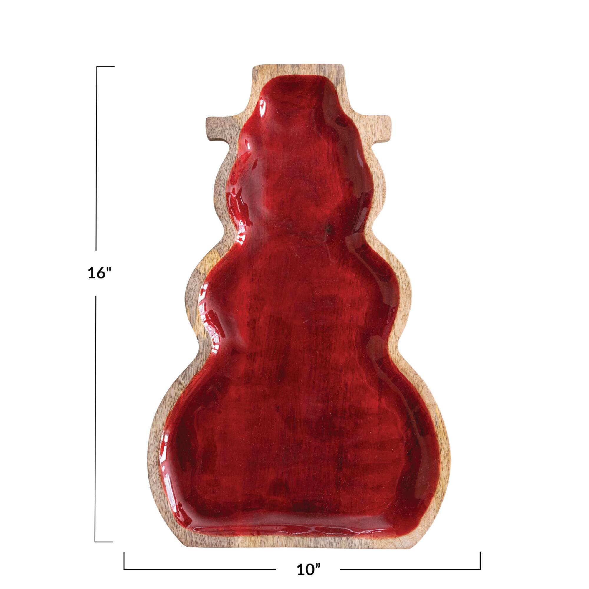 Hello Honey® 16" Red Enameled Mango Wood Snowman Shaped Tray